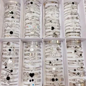 Wholesale stainless steel jewelry, fashionable titanium steel women's zirconia bracelets, mixed luxurious heavy steel bracelets